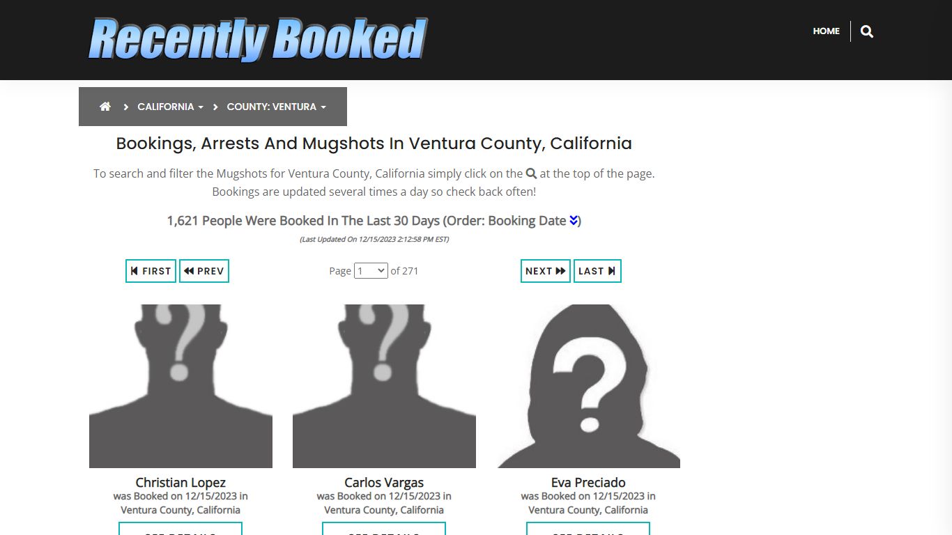 Recent bookings, Arrests, Mugshots in Ventura County, California